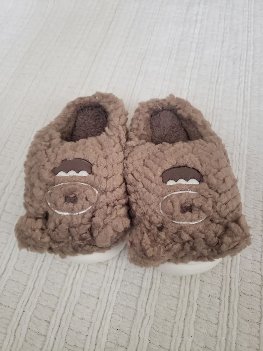Kids Brown Plush Monster Slip-On Slippers